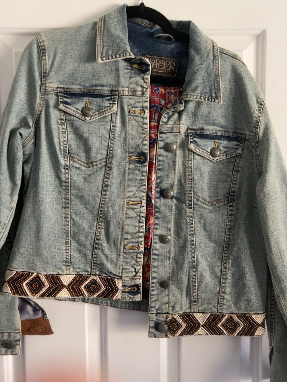 Madison Creek Light Blue Denim Jacket bead embellishment